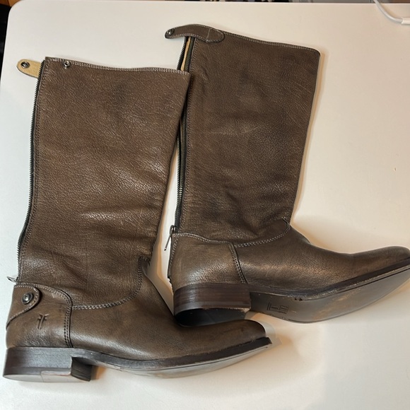 FRYE Melissa Button Back Zip Size 6 1/2 B Knee High Brown Leather Rider Boots - Picture 8 of 8